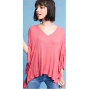 Anthropologie Akemi + Kin FAB! Capa Fluttered Sleeve Poncho Tunic Top Coral M/L